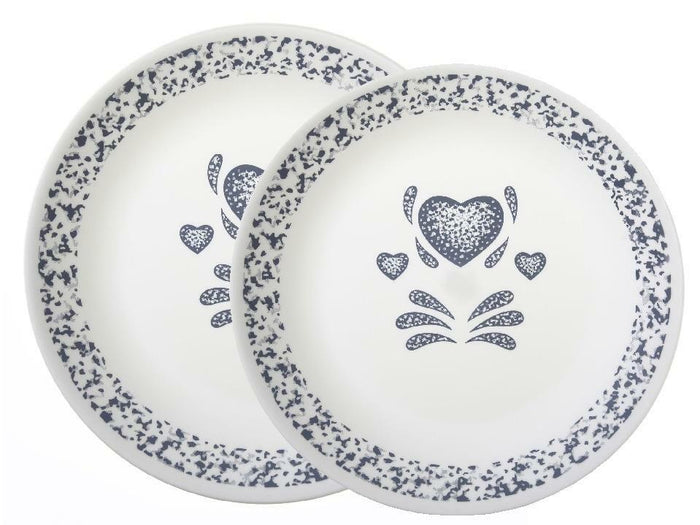 1 *NEW Corelle BLUE HEARTS 10 1/4 DINNER PLATE Sponge Motif Art Vitrelle Glass