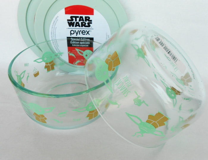 ❤️ 2 Pyrex STAR WARS BABY YODA 4 Cup Storage Bowls MADALORIAN The Child Yumm & Snack