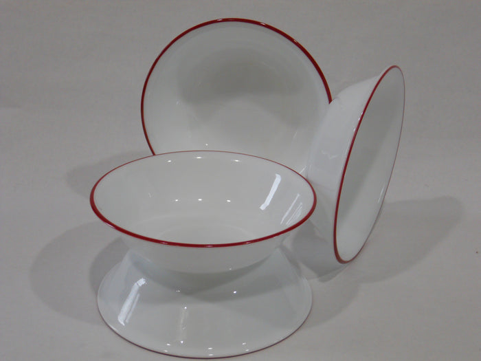 4 Corelle RED RIM 10-oz DESSERT BOWLS Fruit Sauce *Strokes Crimson Holly Febe