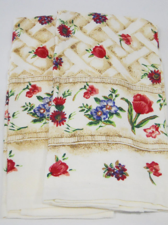 4-pc FLORAL TRELLIS Cotton Kitchen DISH TOWELS & Locking Turner Tongs UTENSILS
