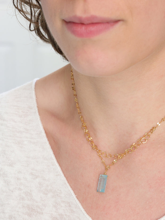 Aquamarine Fancy Cut nh Necklace on model