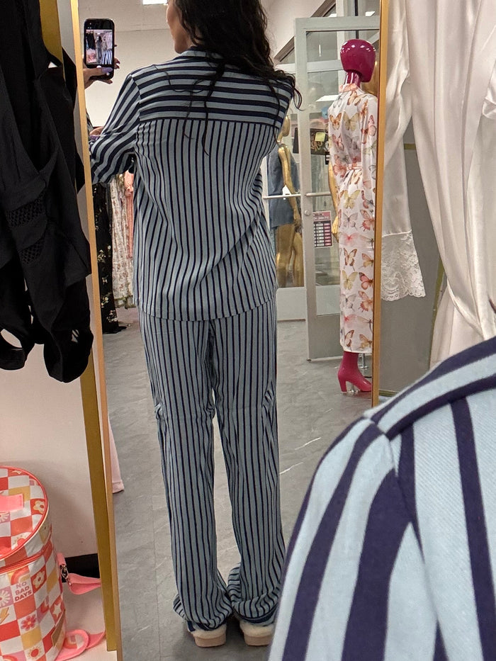 Bamboo Boyfriend Striped PJ Set - Blue - Intimate Whispers