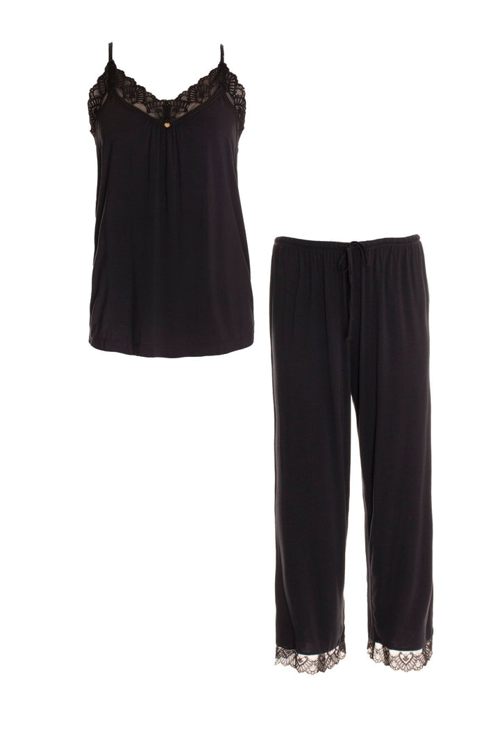 Bamboo Lace PJ Set in Raven - Intimate Whispers