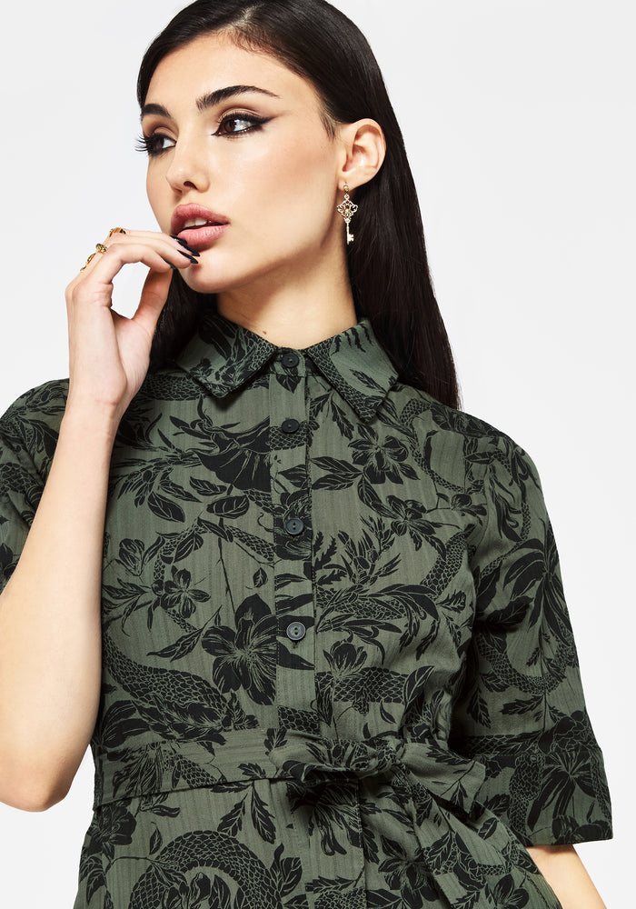 Bashe Cotton Midaxi Shirt Dress - Green
