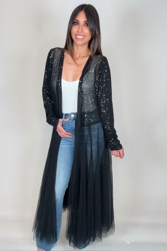 Style the Black Glam Sequin Duster exclusively at Born To Glam