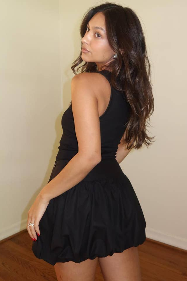 Style the Black Puffball Mini Skirt exclusively at Born To Glam