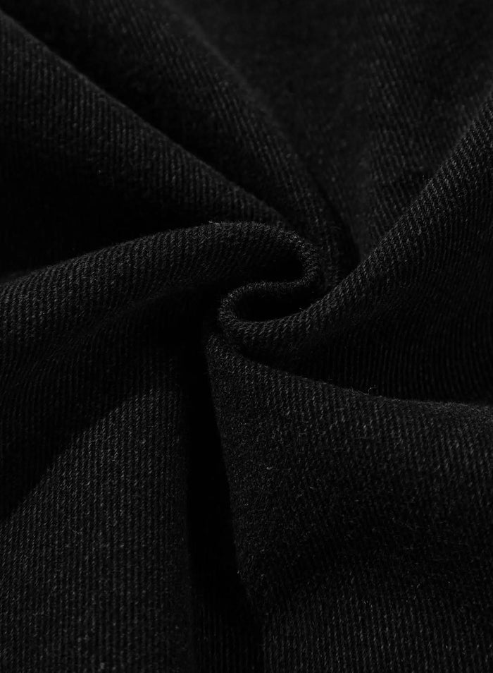 Black Side Pockets Lapel Collar Denim Jacket - Outerwear/Denim jackets