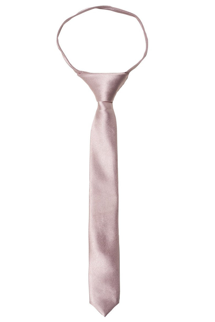 The Ivy City Co Boys Max Tie in Blush is a light pink, pre-tied satin necktie with an adjustable loop, displayed against a white background—an elegant accessory perfect for boys at weddings and other formal occasions.
