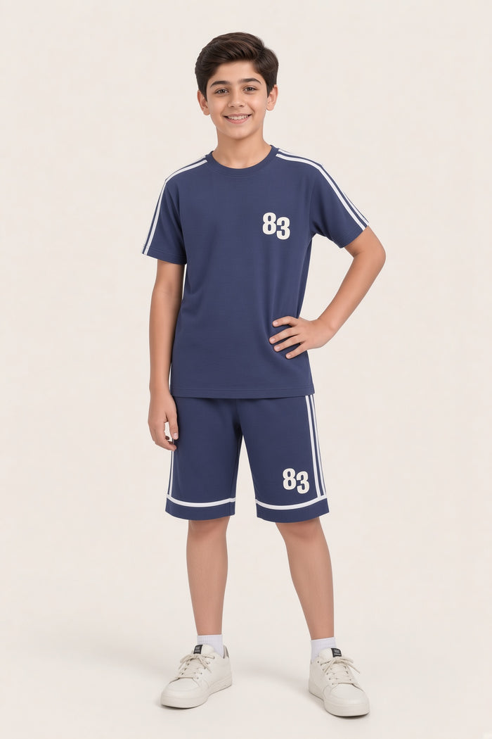 Boys Premium Lilac Printed Waffle Knit Shorts Set