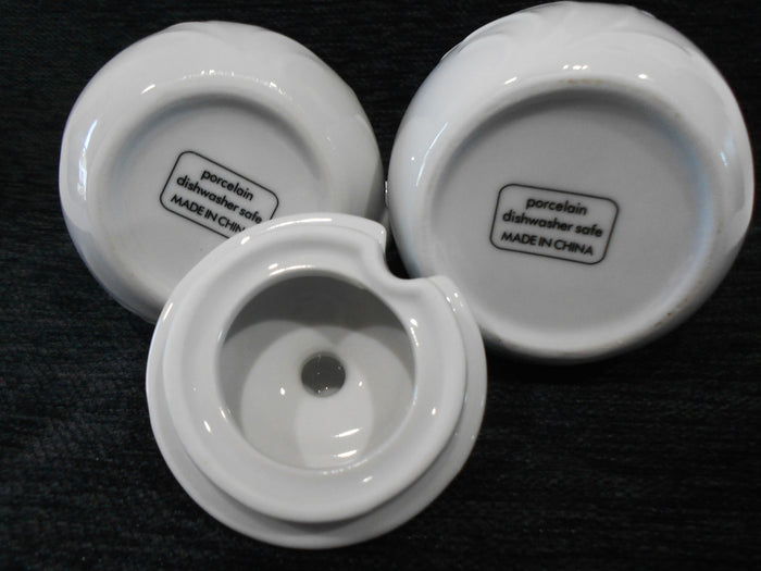 Corelle Boutique CHERISH Porcelain CREAM & SUGAR BOWL SET White Embossed Florals