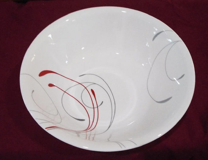Corelle SPLENDOR 2-Qt ROUND 10.25" SERVING BOWL *Energetic RED GRAY Scrolls