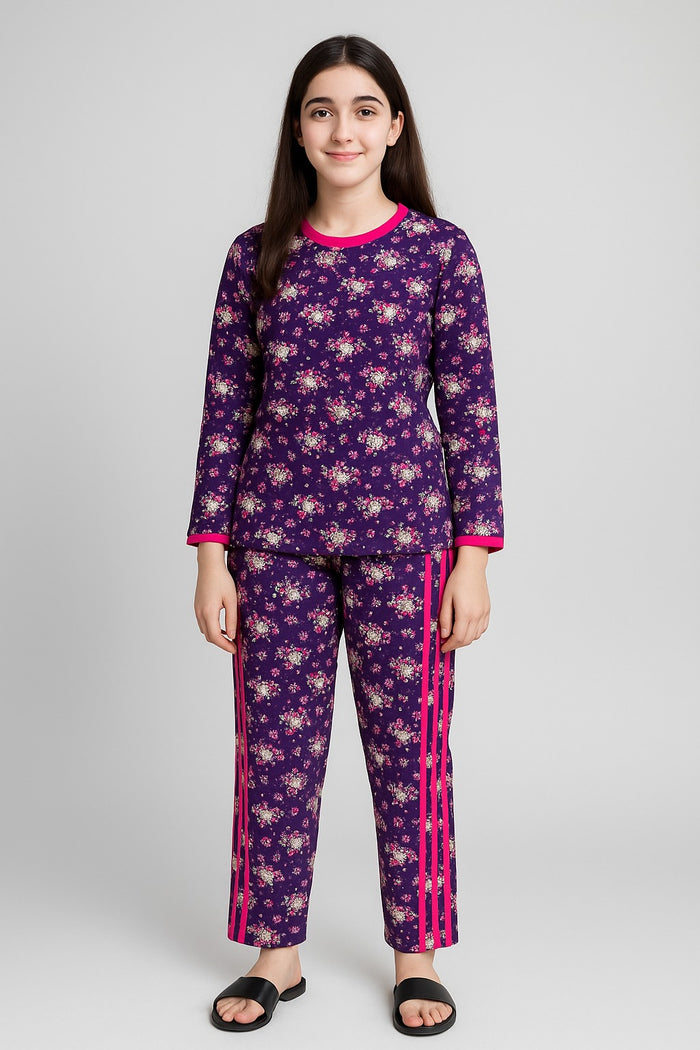 Cozy Girls’ Winter Night Suit – Printed Top & Bottom