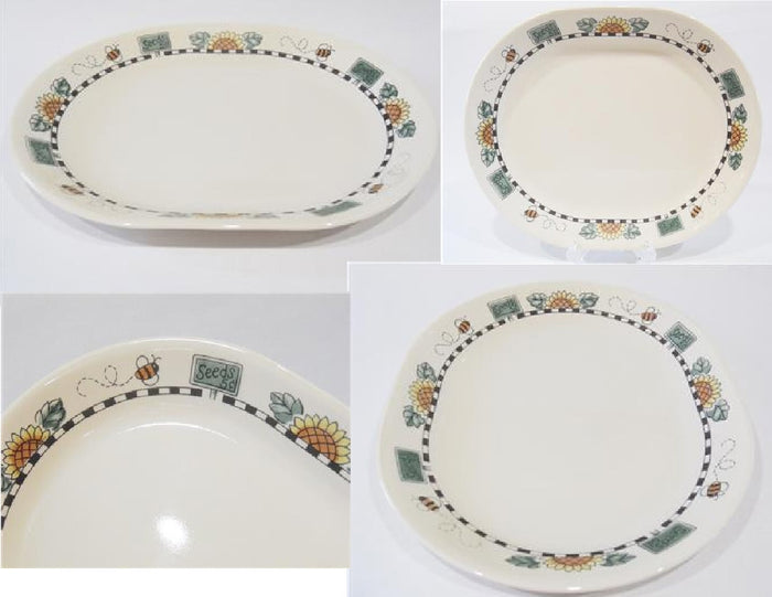 EC Corelle SUNBLOSSOMS Sandstone SERVING PLATTER Plate Sunflowers Bees Seeds