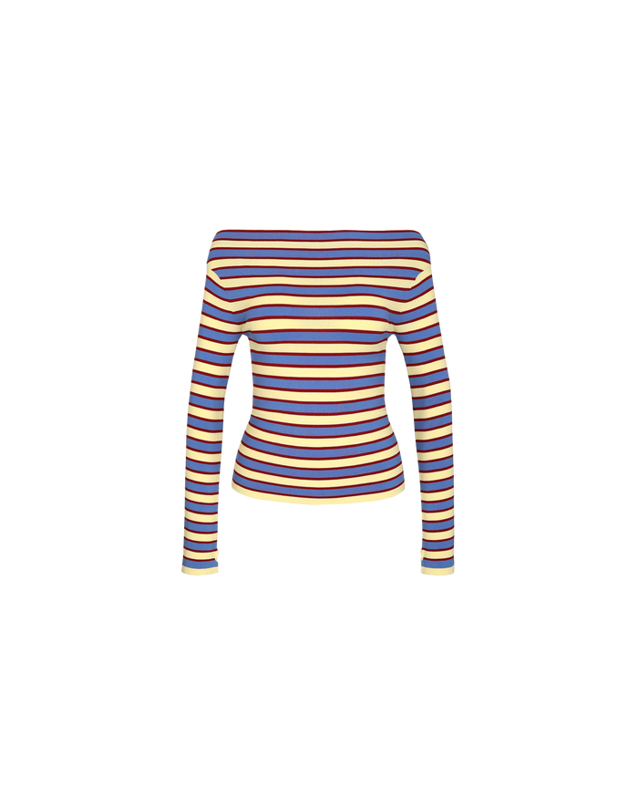 EMMA KNIT LONG SLEEVE BUTTER MERLOT STRIPE