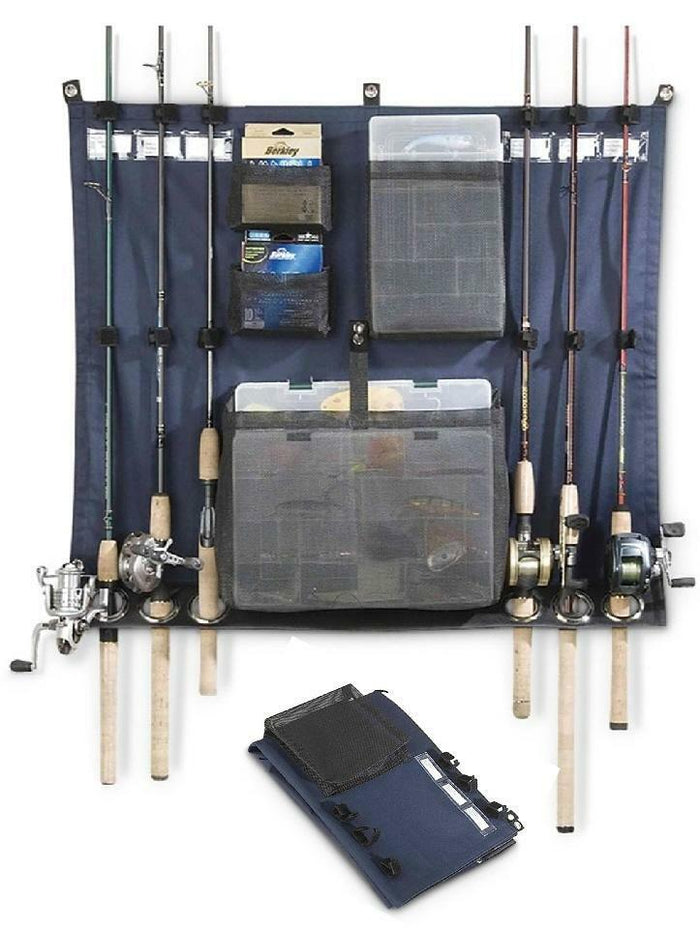 FISHING 6 ROD REEL TACKLE DOCKER 17x27 Organized Wall Door Mount Storage Holder