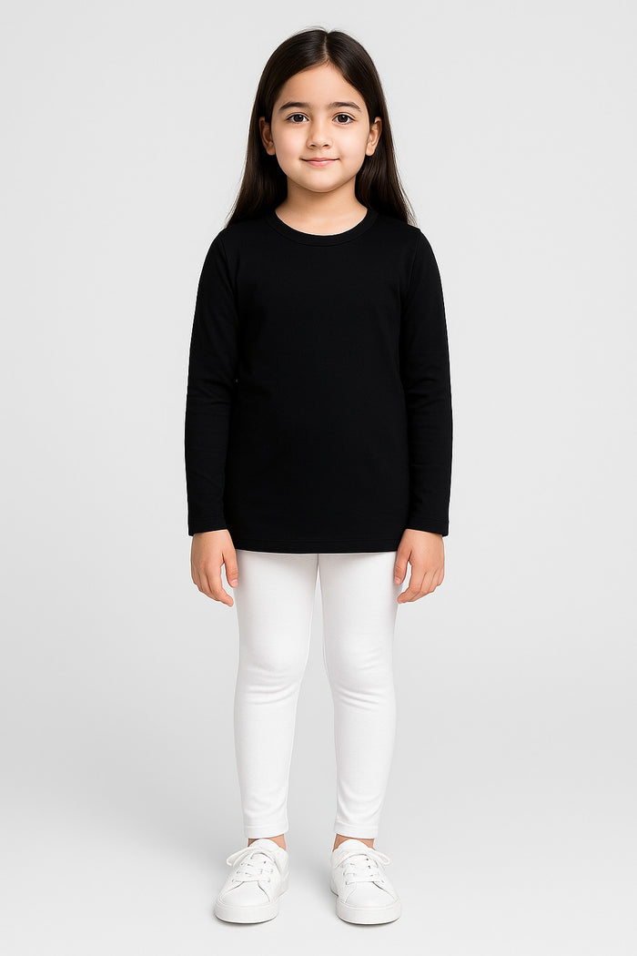 Girls’ Cozy Winter Wear – Soft Interlock Shirt Paired with Cotton Lycra Leggings