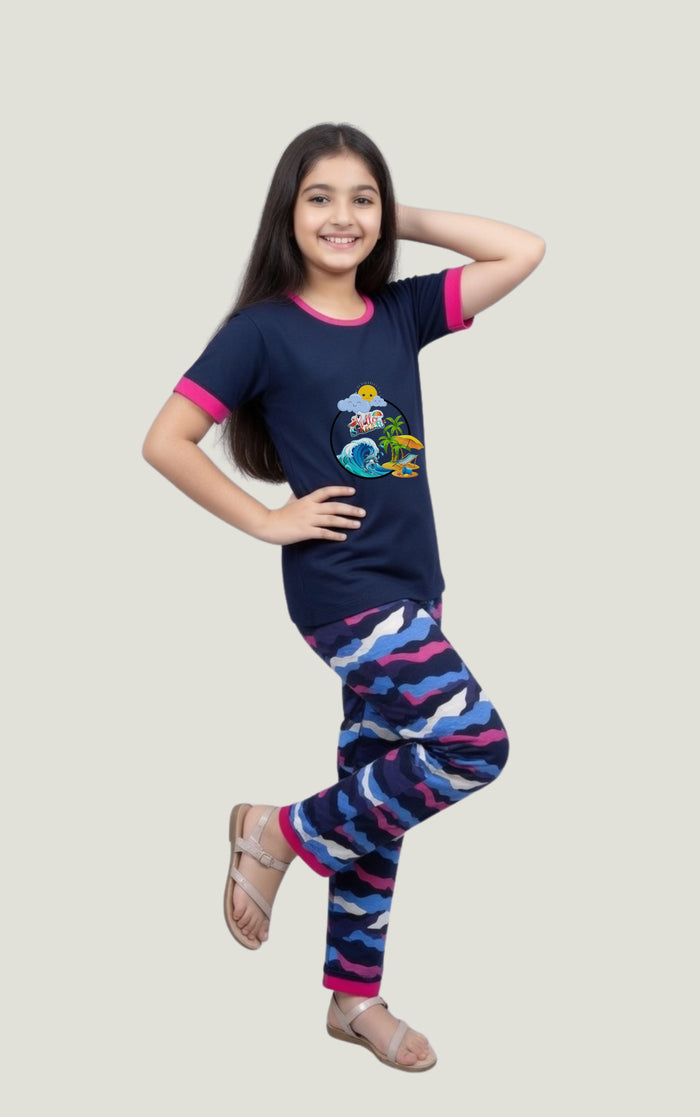 Girls Cute Graphic T-Shirt & Printed Trouser Lounge Wear