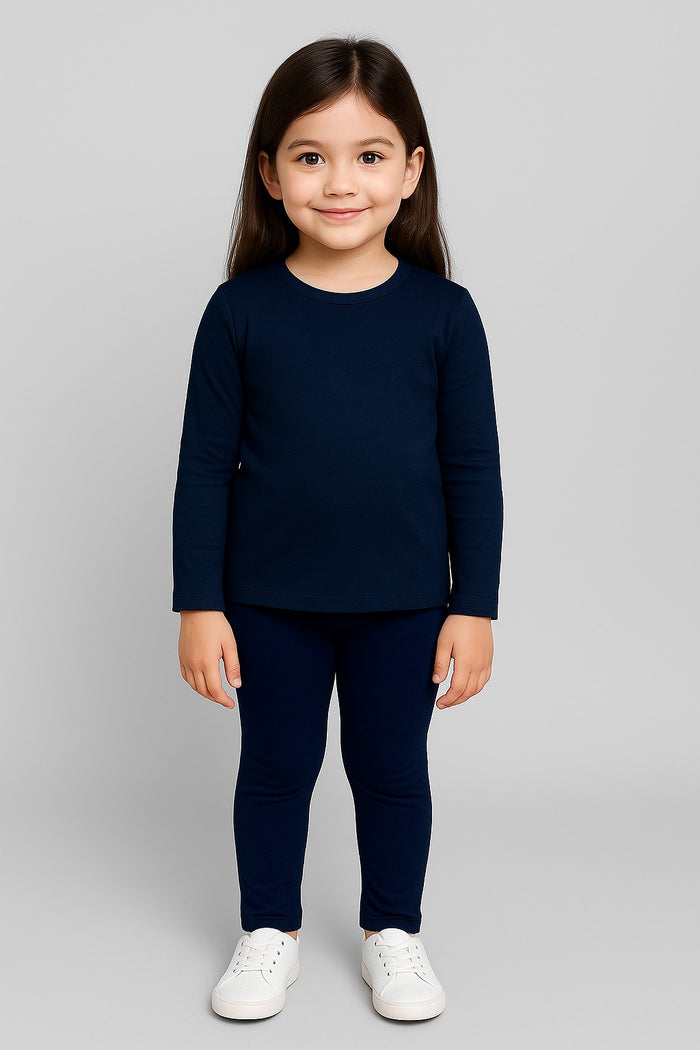 Girls’ Warm Body-Fit Set – Interlock Cotton Top and Flexible Cotton Lycra Legging
