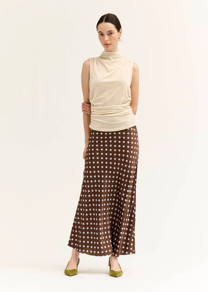 Holly Polka Dot Slip Midi Skirt - Brown Blue