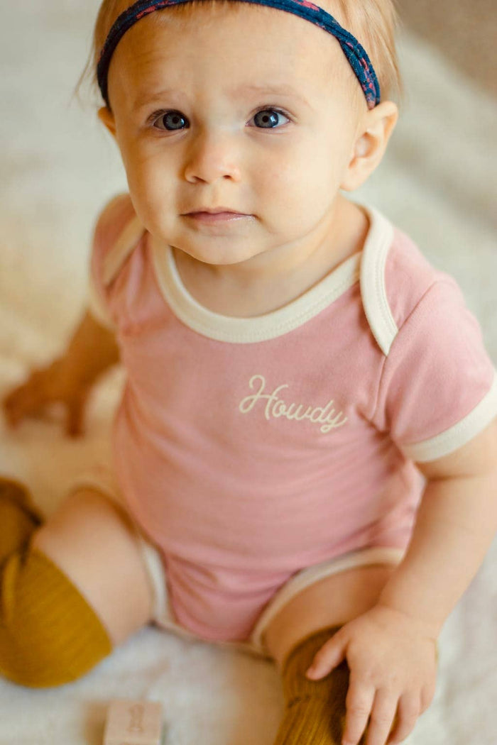 Howdy Vintage Ringer Pink Onesie