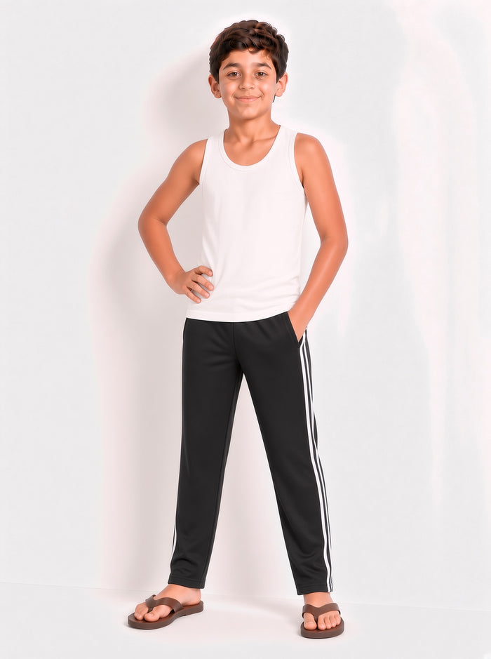 Kids Single Jersey Cotton Side Stripe Trouser Black Regular Fit - Hinz Clothing