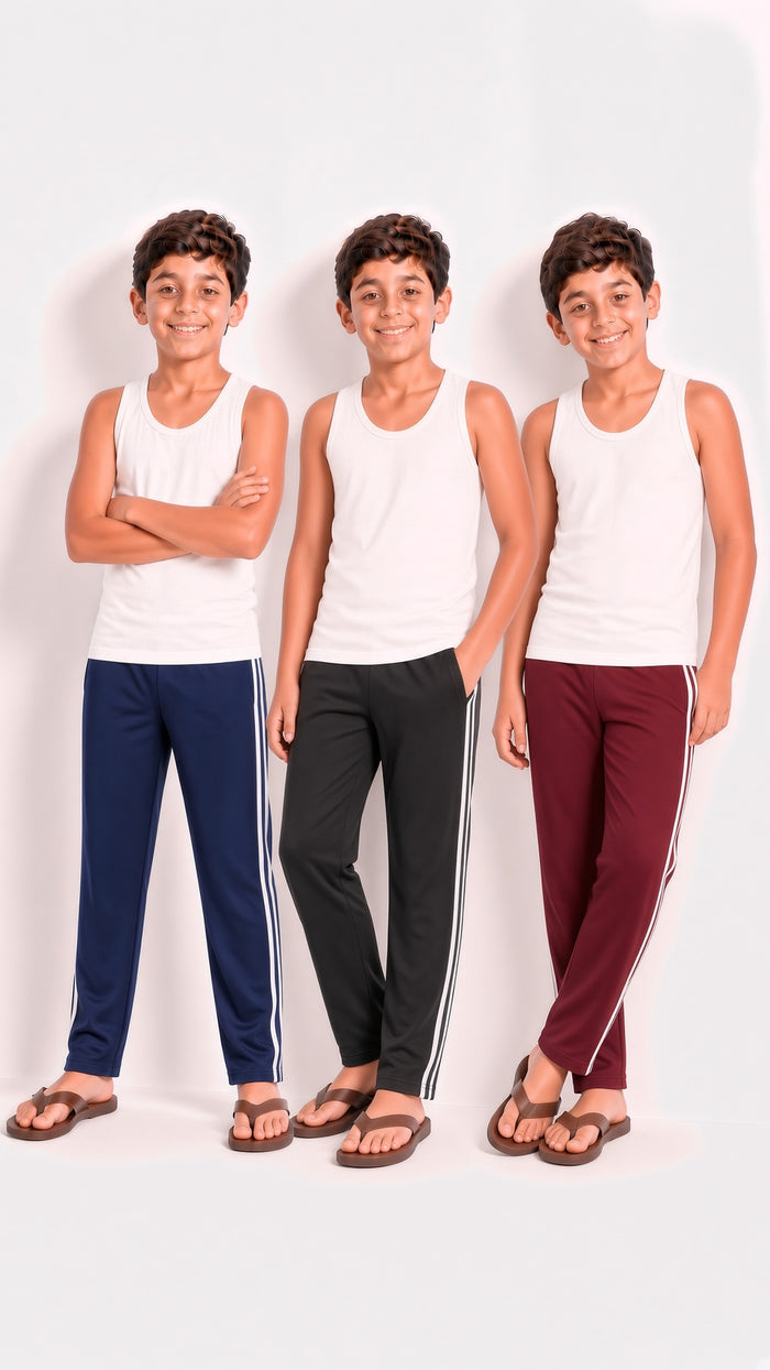 Kids Single Jersey Cotton Side Stripe Trouser Regular Fit (BNM Pack of 3)