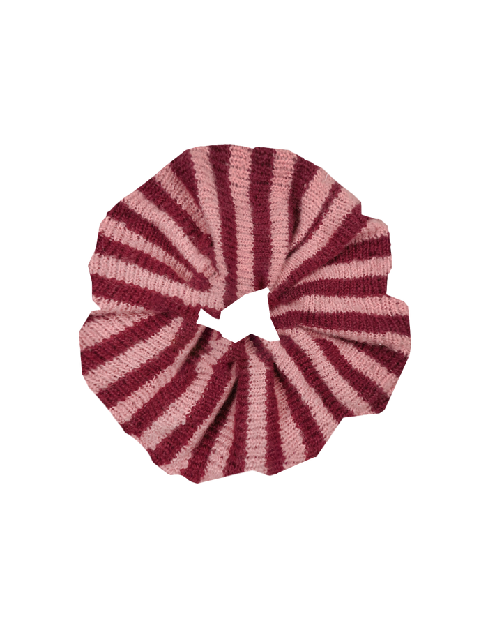 KNIT SCRUNCHIE PINK BURGUNDY STRIPE