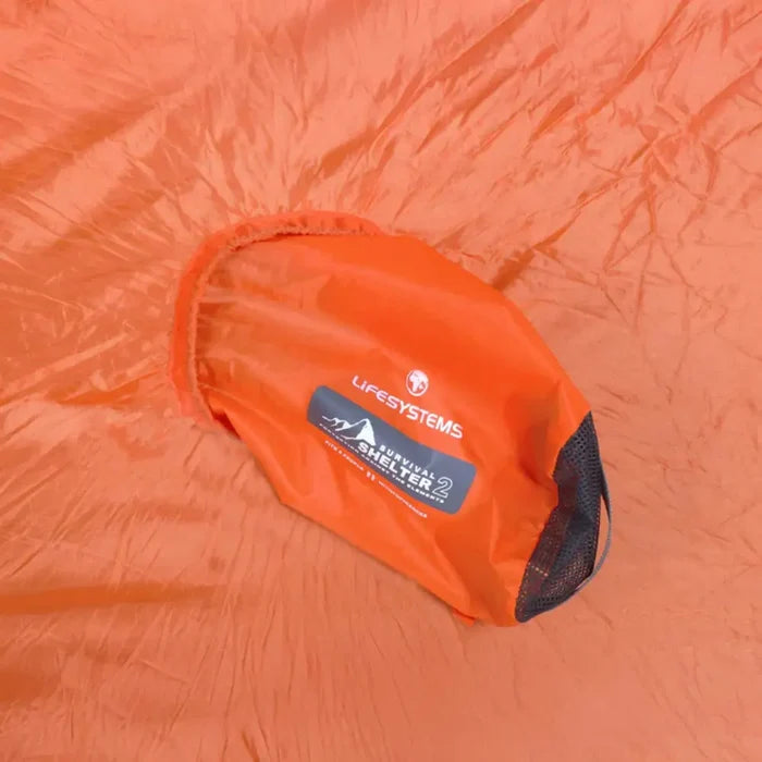Close-up of the integrated stuff sack on an opened out Lifesystems Survival Shelter 2 Man