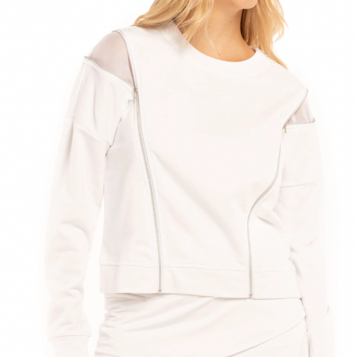 Lucky In Love Zips L/S Top - White