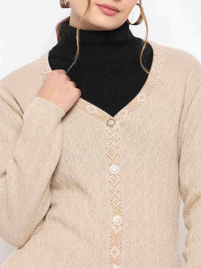 Madame Full Sleeve Button Down Beige Cardigan