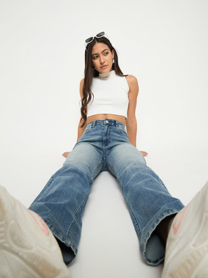 Madame Stone Wash Light Blue Cotton Blend Jeans