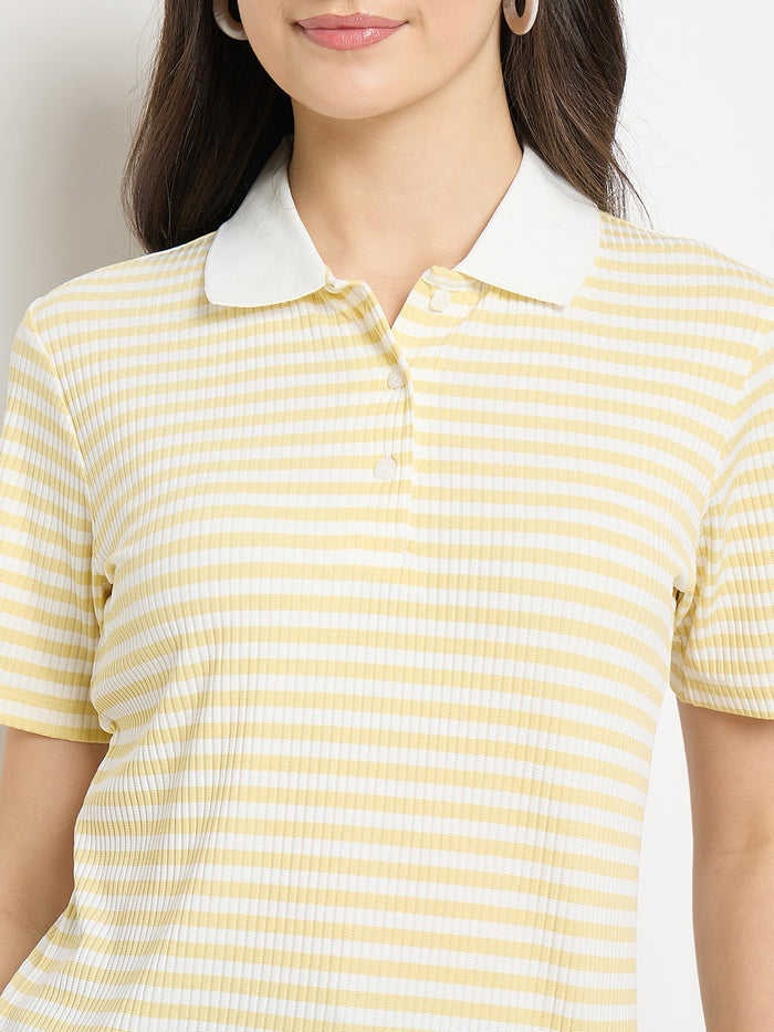 Madame Yellow Striped Polo T-Shirt