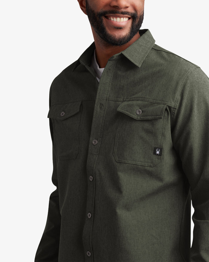 Men's Melange Long Sleeve 2 Pocket - Olive