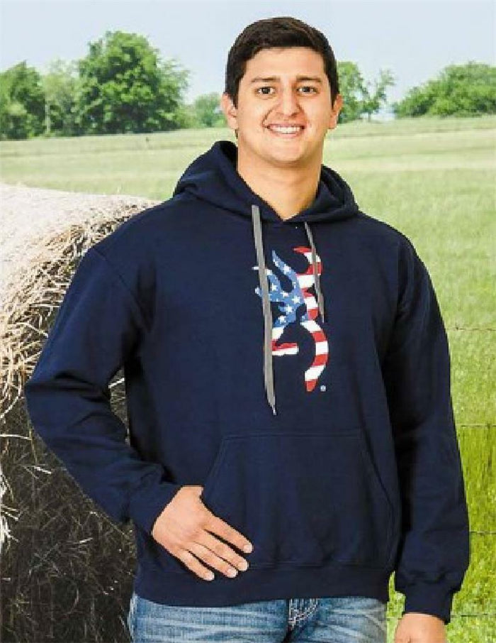 Mens "Old Glory" BROWNING BUCKMARK Pull Over HOODIE Red White Navy Blue AMERICAN