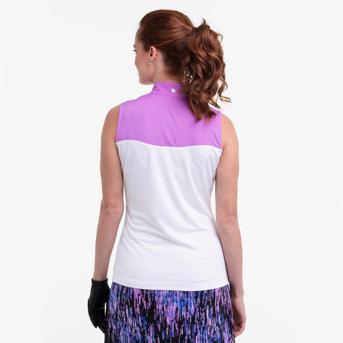 New EP NY Sleeveless Zip Mock Golf Polo w/ Sweetheart Yoke - White/Purple MSP$80
