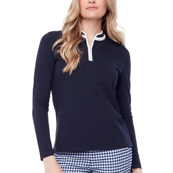 New Swing Control Navy Pique Long Sleeve Golf Top Size S MSP$90