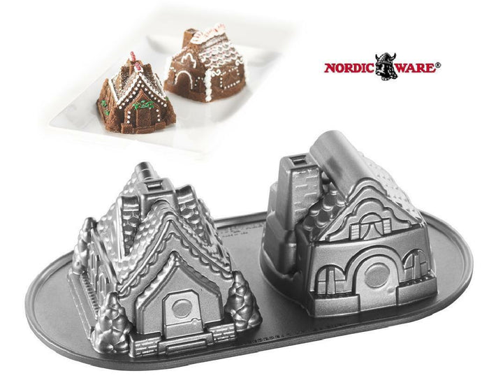 Nordicware Holiday GINGERBREAD HOUSE DUET Bundt CAKES Pan VILLAGE COTTAGES *New