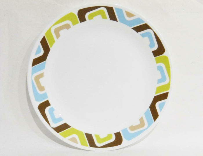 *NR MINT Corelle SQUARED 10 1/4 DINNER PLATE Blue Green Brown RETRO GEOMETRIC