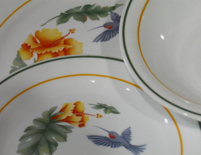 *NRM Corelle HUMMINGBIRD 10.25" DINNER Plate TROPICAL Blue Orange Yellow Floral