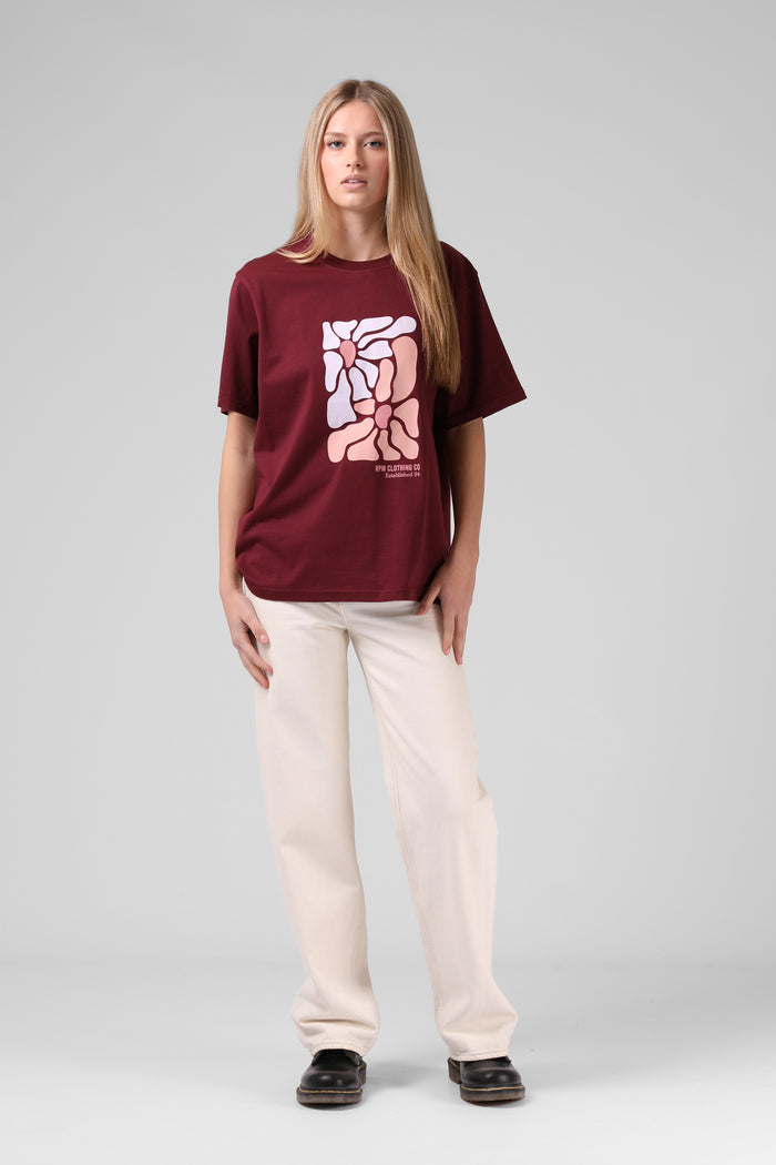 OS Floral Tee - Red Wine