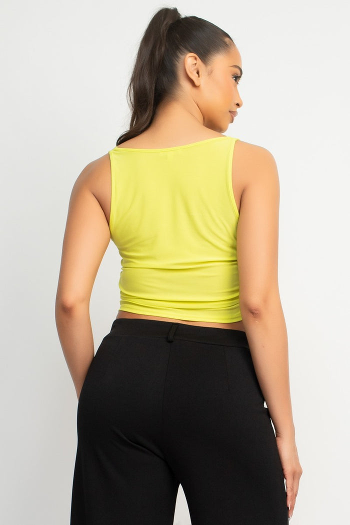 Peach Coral Cowl Neck Sleeveless Crop Top