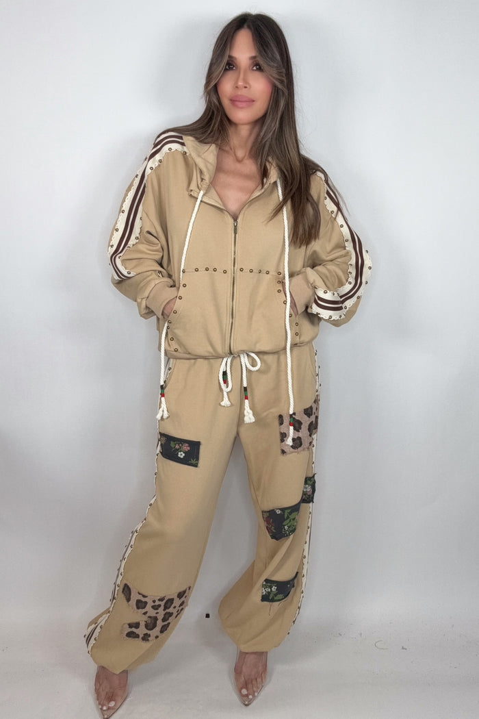 Style the Pol Tan French Terry Striped Elastic Side Stud Detail Knit Pants exclusively at Born To Glam