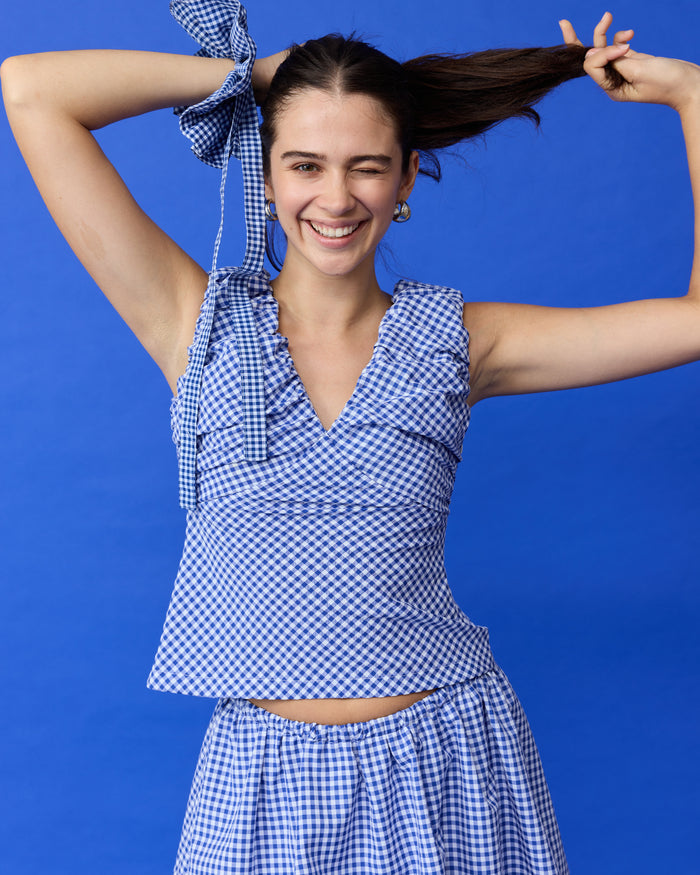 RAQUEL TOP COBALT GINGHAM