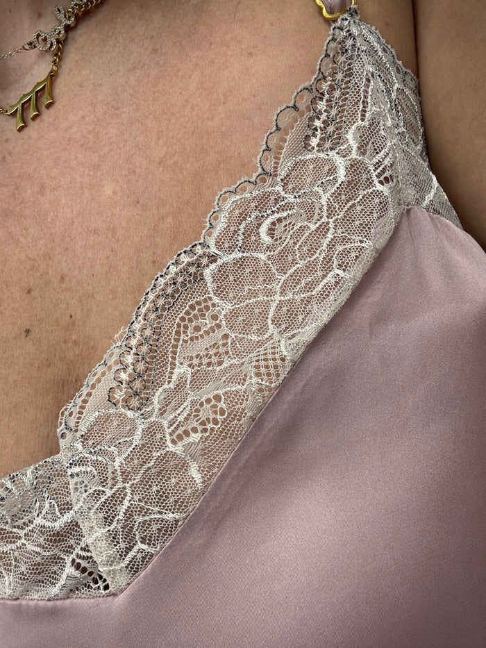 Recycled Fabric Lace Satin Pajama Set - Pink - Intimate Whispers