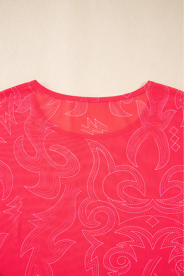 Red Western Girls Mesh T-Shirt - Tops/Tops & Tees