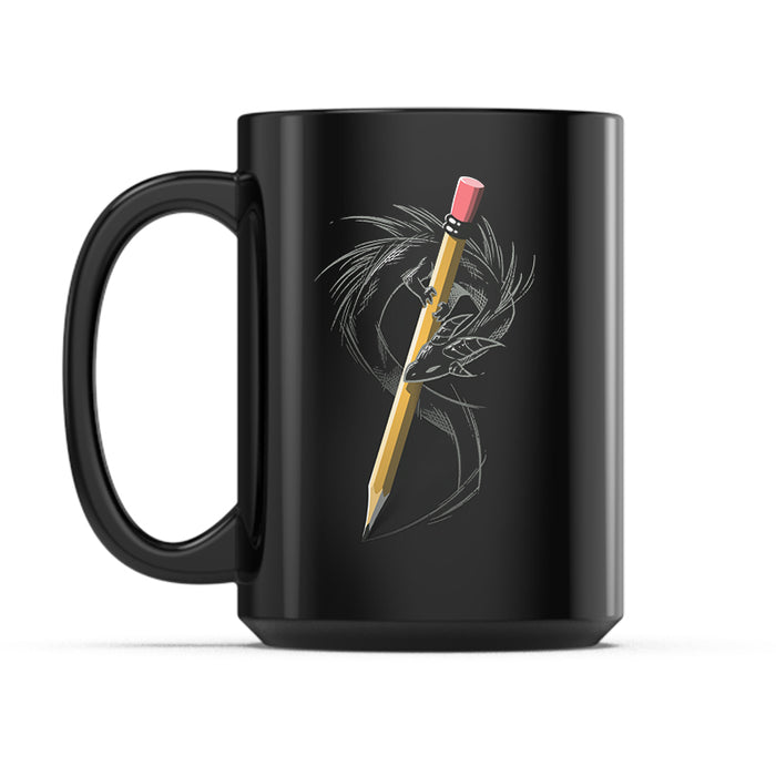Ceramic Mug_TeeTurtle Sketchbook Dragon black mug featuring a dragon drawing itself with a pencil.