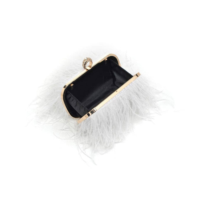 Style the White Harlow Feather Evening Bag exclusively at Born To Glam