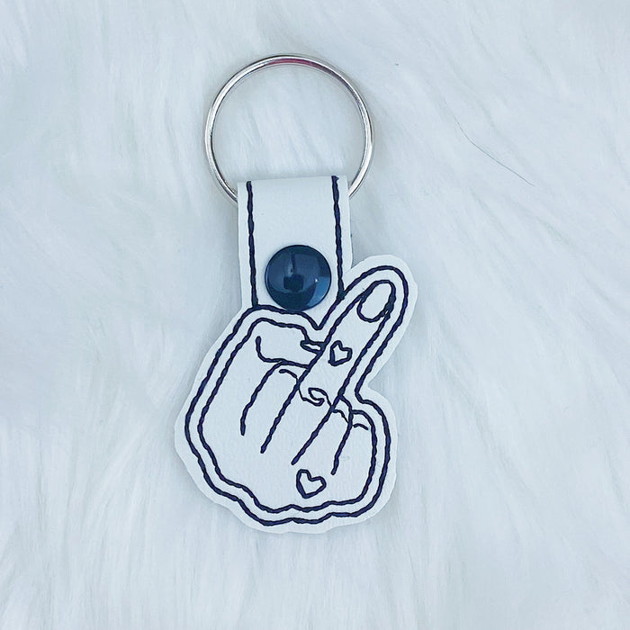 White Middle Finger w/ Heart Feltie Snap-Tab Charm