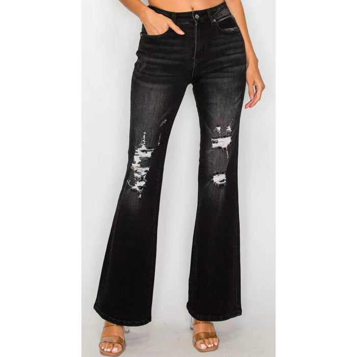 black low waist flare jeans hip contour silhouette