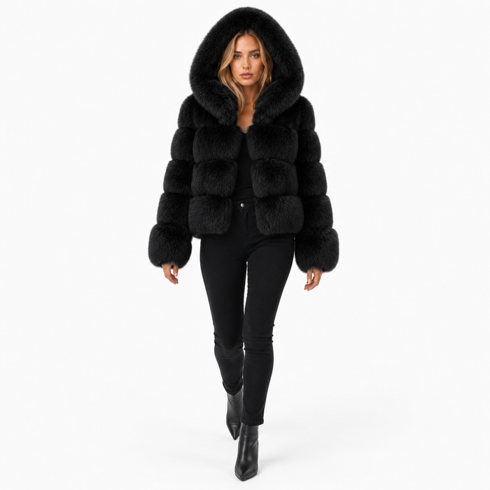 Womens Faux Fur Hooded Jacket - Patchwork Winter Styles